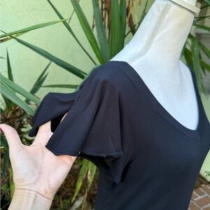 Black V Neck Flutter Sleeves Tshirt
